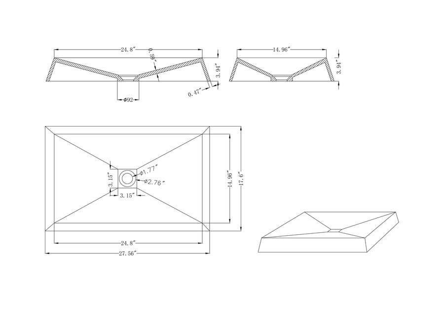 Cambria - 27.5" Rectangular Concrete Counter Top Sink (Contemporary Concrete)