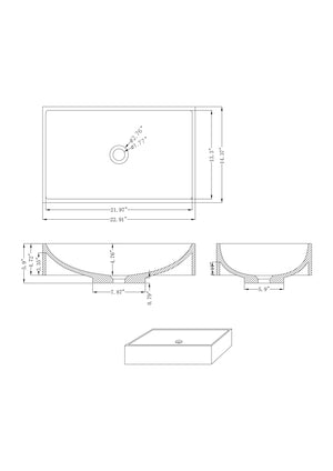 Modesto - 23" Rectangular Concrete Counter Top Sink (Contemporary Concrete)
