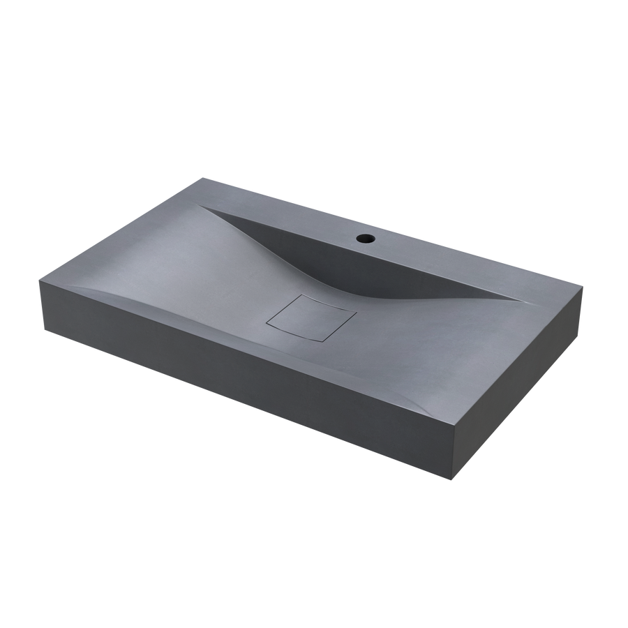 Maverick - 31.5" Rectangular Concrete Wave Bowl Counter Top Sink (Contemporary Concrete)